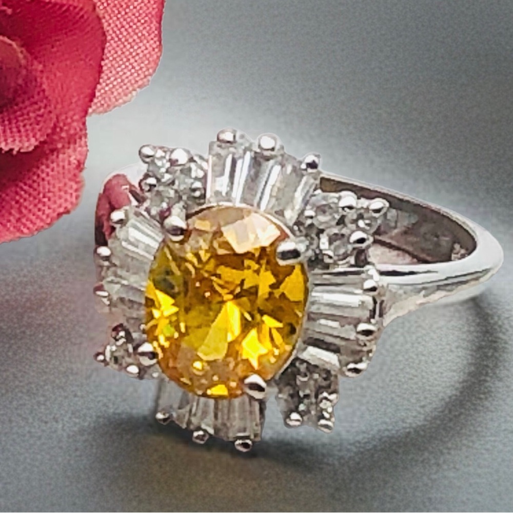 3 Carats Yellow Gemstone Sterling Silver Ring